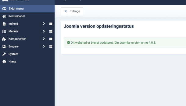 Opdatering af Joomla og vedligeholdelse af website